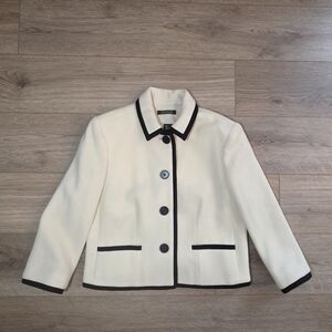 PRISTINE Lauren Ralph Lauren Wool Lady Jacket Size 12 Cream White Black Trim